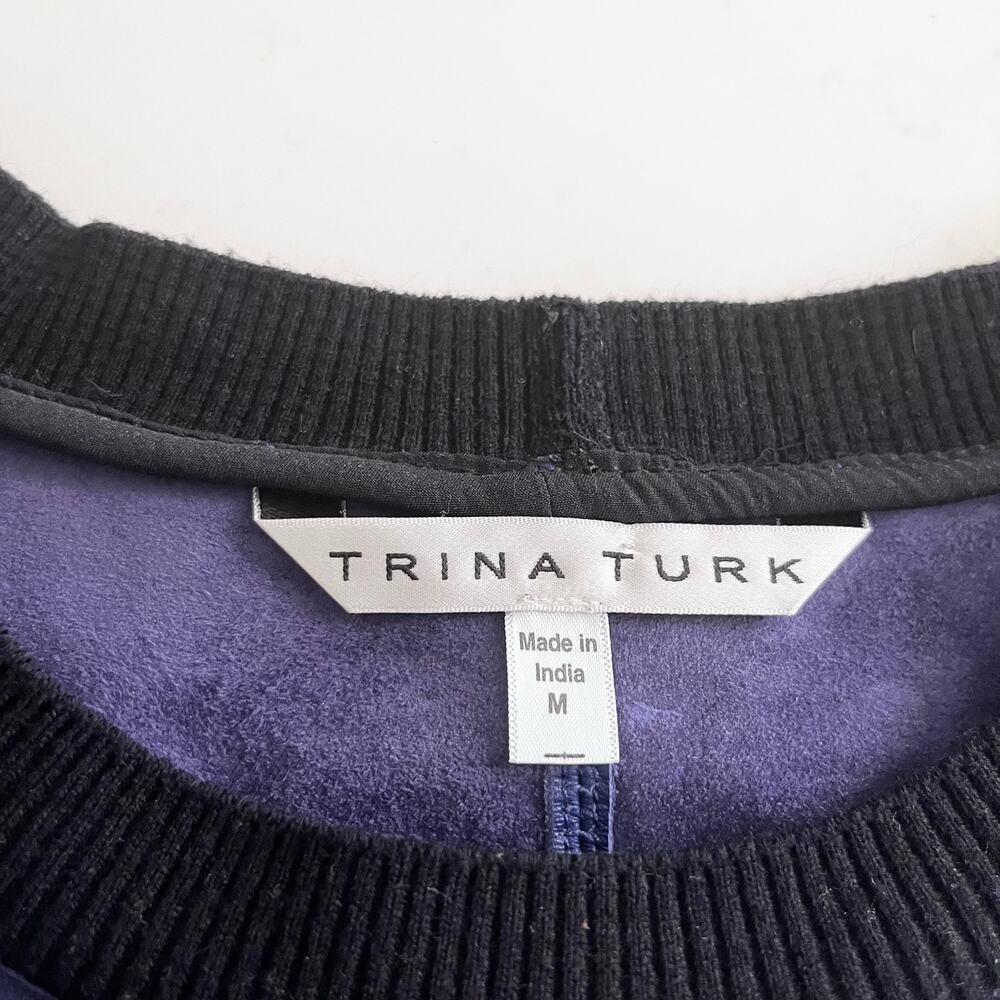 Trina Turk Lamb Leather Short Sleeve Pullover Top Blue Women's Size Medium - Picture 8 of 9